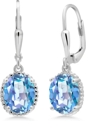 Vista 123 de Gem Stone King Aretes colgantes de gota para mujer, plata de ley 925, piedra natal ovalada de 0.354 x 0.276 in, joyería fina, regalos para ella