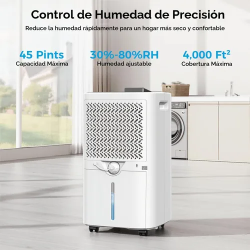 Vista 2 de Trazico Deshumidificador de 4000 pies cuadrados para sótano, con manguera Blanco brillante