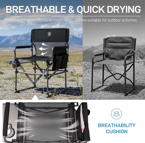 Vista 4 de EVER ADVANCED Silla de directores de camping con mesa auxiliar, plegable portátil con tamaño compacto, diseño transpirable y de secado rápido, silla