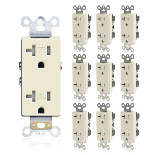 Vista 14 de TOPELER Paquete de 10 tomas decorativas, enchufes de pared estándar resistentes a manipulaciones de 15A 125V, autoconexión a tierra, 2 polos, 3