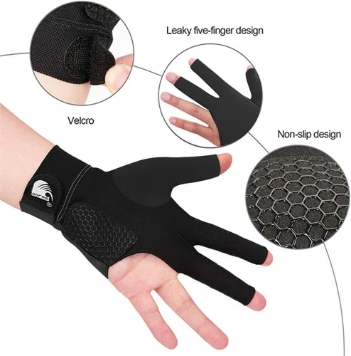 Vista 2 de MioCloth Guante de billar antideslizante para mano izquierda, carom, billar, taco, deporte, profesional, 3 dedos, regalo para hombres y mujeres