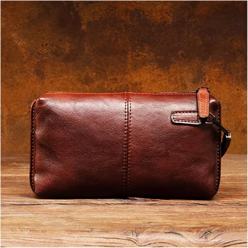 Vista 2 de Mens Purse Retro Leather Handbag MEN'S Long Money Baotou Layer Zipper Wallet Clutch Bag