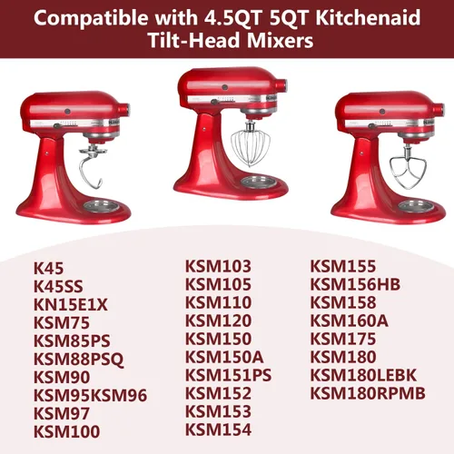 Vista 5 de Accesorios de Acero Inoxidable 3 Piezas para Batidora de Pie KitchenAid de Cabeza Inclinable de 4.5-5QT y Tazón de Mezcla, Batidor de Alambre K45WW