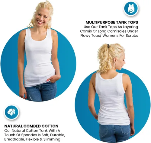 Vista 7 de Studio 3 Paquete de 12 camisetas sin mangas acanaladas 100% algodón para mujer, colores surtidos
