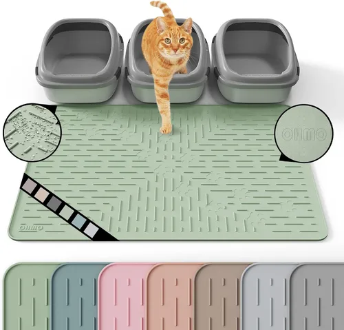 Vista 13 de OHMO Alfombrilla Grande para Arena de Gatos Alfombrilla de Captura Premium Goma de Silicona 31.5 x 23.6 pulgadas Gris Ceniza, Alfombrilla para Caja