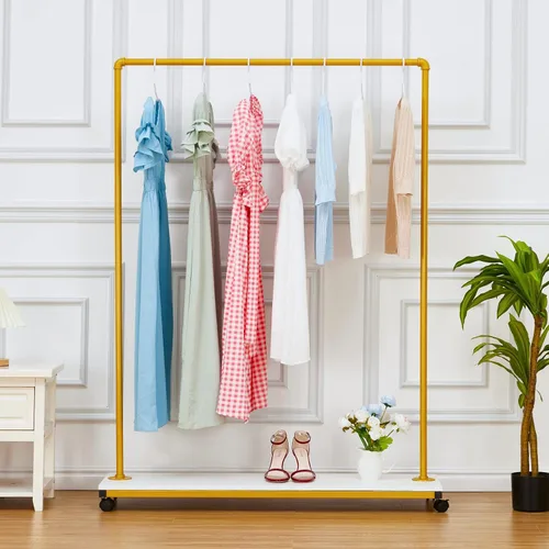 Vista 7 de Towallmark Perchero de ropa resistente de 63 pulgadas con ruedas y estante inferior para colgar ropa, perchero de metal para abrigos, camisas