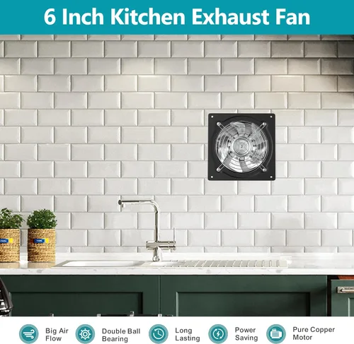 Vista 6 de HG Power Ventilador de escape de 15.2 cm con interruptor, potente ventilador de escape de cocina con amortiguador, ventiladores de escape de ventana