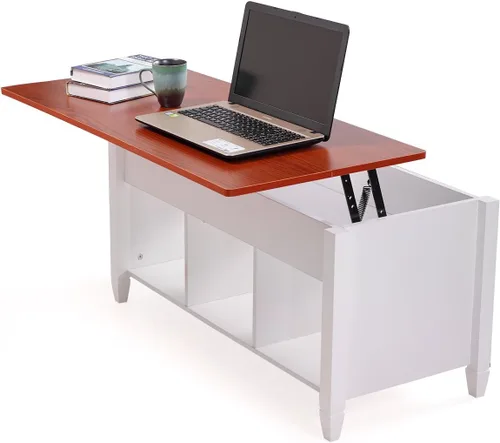 Vista 8 de LAZYMOON Mesa de centro elevable, compartimento de almacenamiento de escritorio para computadora portátil, muebles para el hogar de madera maciza
