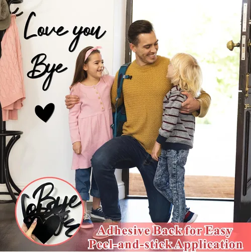 Vista 3 de Letrero con texto en inglés "Love You Bye", decoración de madera sobre la puerta, calcomanías de decoración para el día de San Valentín, calcomanías
