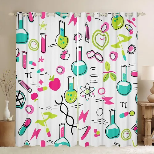 Vista 9 de Cortinas con temática científica, cortinas de ventana de fórmula científica, cortinas de dormitorio con temática matemática, cortinas de ecuación