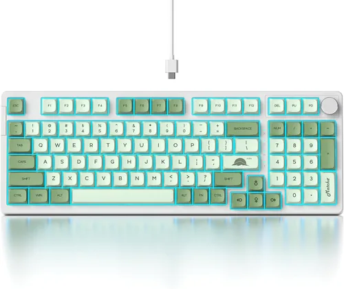 Vista 9 de Fogruaden Teclado mecánico azul cremoso con almohadilla numérica, teclado RGB para juegos intercambiable en caliente, diseño completo de 98 teclas