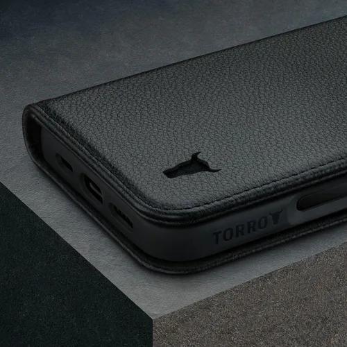 Vista 7 de TORRO Funda de cuero prémium compatible con iPhone 16 Pro Max de 6.9 pulgadas, funda de piel auténtica tipo cartera con función atril y ranuras