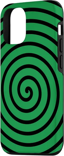 Vista 2 de Carcasa minimalista para iPhone 14 con diseño minimalista en espiral negro sobre verde