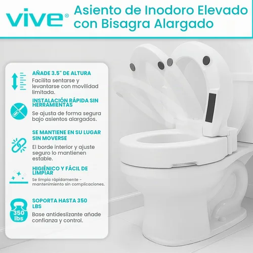 Vista 2 de Vive Asiento de inodoro elevado (alargado, añade 3.5 pulgadas) – Elevador y extensor de asiento de inodoro elevado para personas mayores