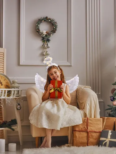 Vista 2 de Alas de ángel LED y halo, disfraz de ángel con luz para Halloween, halo, hada blanca, alas de cupido, disfraz de ángel para niñas, niños y mujeres