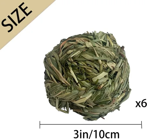Vista 2 de 6 piezas Bunny Timothy Grass Ball Natural Chew Toy Woven Masticar Juguetes Conejo Molar Pequeños Animales Molar Dientes Adecuado para Hámster