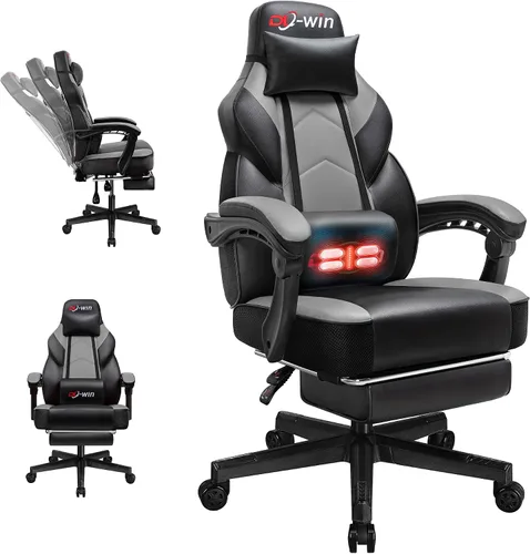 Vista 10 de Silla de juegos para adultos con reposapiés y soporte lumbar de masaje, silla ergonómica de respaldo alto, sillas giratorias ajustables