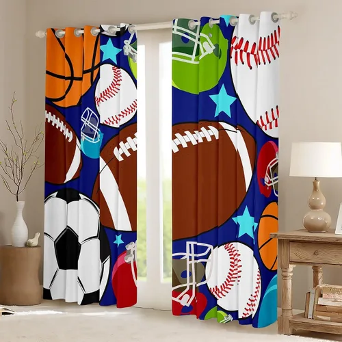 Vista 2 de Feelyou Cortinas deportivas para niños, para dormitorio, fútbol, baloncesto, tenis, béisbol, ropa de cama para niños, adolescentes, tratamiento