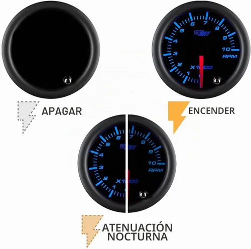 Vista 5 de GlowShift tacómetro ahumado 7 colores 2 pulgadas