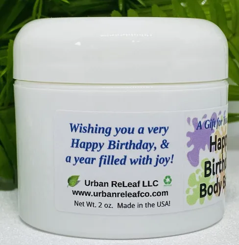 Vista 2 de Urban ReLeaf ¡Bálsamo corporal de feliz cumpleaños! Manteca de karité natural con especias cítricas frescas y aceites esenciales, regalo cuidadoso.