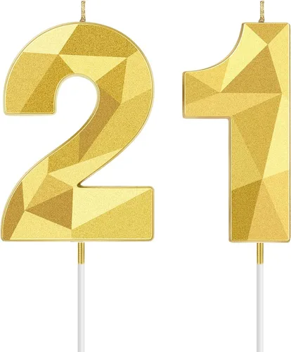 Vista 18 de Nuanchu Velas de cumpleaños número 10 en forma de diamante 3D Velas numerales para pastel de cumpleaños Decoración temática para horneado familiar