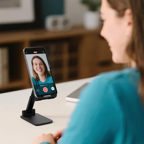 Vista 3 de Soporte para Teléfono Celular, Ángulo y Altura Ajustables Soporte para Teléfono Celular para Escritorio, Plegable y Portátil, Almohadilla