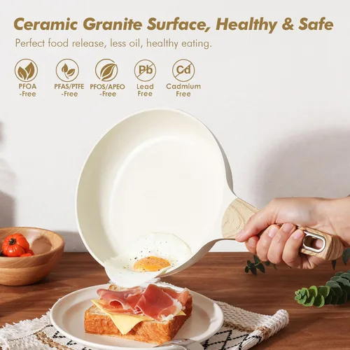 Vista 2 de SENSARTE Juego de utensilios de cocina de cerámica, juego de ollas y sartenes antiadherentes, utensilios de cocina de inducción de 14 piezas,