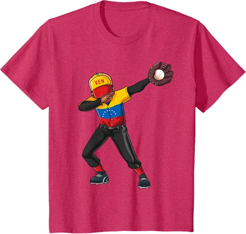 Vista 73 de Baseball Dabbing Venezuela Player Catcher Pitcher Hombres Niños Camiseta, Negro