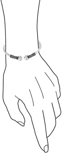 Vista 5 de Boho Balinese Bali Style Flower Ball Tips Bypass Stacking Black Rose Bangle Cuff Bracelet For Women Teen Oxidized .925 Sterling Silver