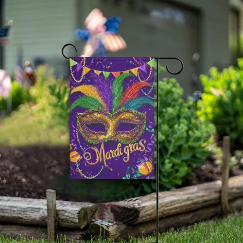 Vista 6 de Kcldeci Bandera de bienvenida con máscara de Mardi Gras de 45.7 x 61 cm, bandera de carnaval de flor de Lis para patio, grande, vertical, de doble