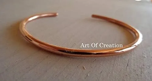 Vista 3 de Art Of Creation Pulseras de cobre puro tibetano hechas a mano para hombres y mujeres, brazalete liso Túnel carpiano espiritual ajustable, joyería
