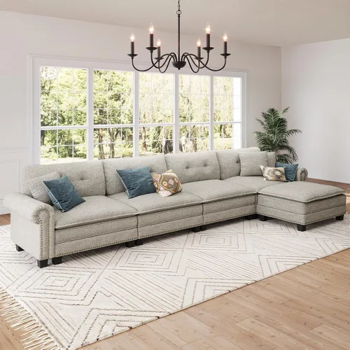 Vista 28 de Sofá modular de gran tamaño de 116 pulgadas en forma de L Azul polvoriento