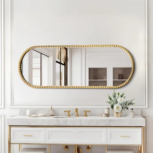 Vista 3 de Espejo de cuerpo entero ovalado dorado antiguo, espejo de pared de cuerpo completo, espejos barrocos con cuentas de metal dorado, espejo decorativo
