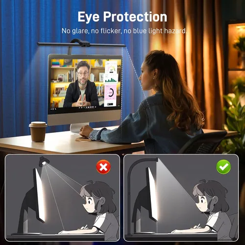 Vista 4 de Lámpara de Escritorio LED para Oficina en Casa, Luz de Escritorio que Cuida los Ojos con Abrazadera, Lámpara de Trabajo de Arquitecto de Doble