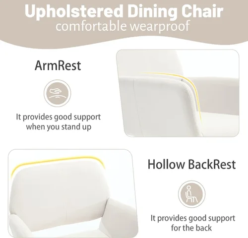 Vista 5 de KCC Sillas Pequeñas y Modernas con Brazos para Comedor 1 Pieza, Asiento Lateral Tapizado en Terciopelo de Mediados de Siglo Club para Invitados