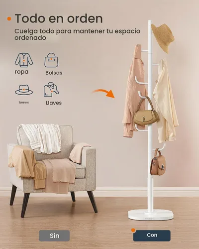 Vista 3 de SONGMICS - Perchero con forma de cactus, 8 ganchos resistentes, 69 pulgadas de alto Escudo de árbol independiente con extremos curvos, para ropa