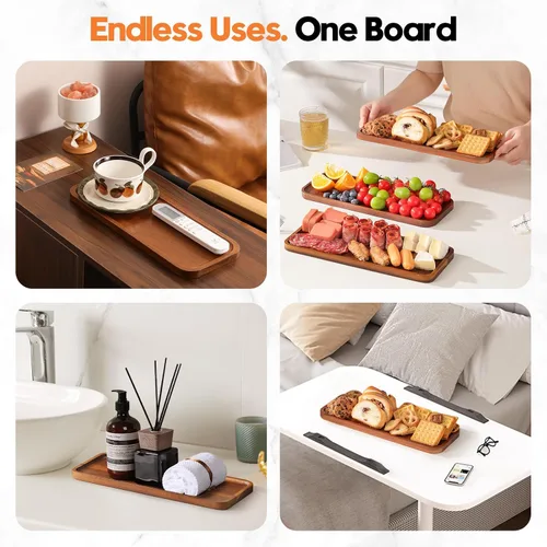 Vista 4 de Pequeñas bandejas y platos de madera maciza de acacia – Mini tablas de madera para charcutería, tabla rectangular para quesos para alimentos, baño