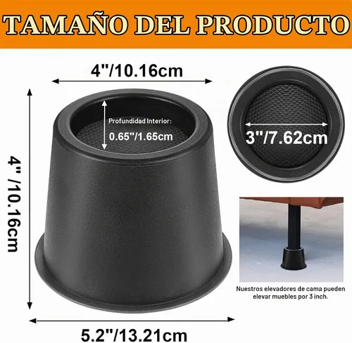 Vista 3 de 9 elevadores de cama redondos, elevadores de cama resistentes, bloques de elevación de muebles de 4 pulgadas, elevadores negros con almohadillas