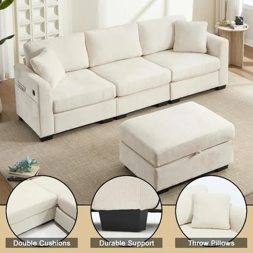 Vista 7 de Sofá modular seccional, sofá seccional beige, sofá otomano de almacenamiento móvil con almacenamiento, sofás seccionales en forma de L, 4 asientos