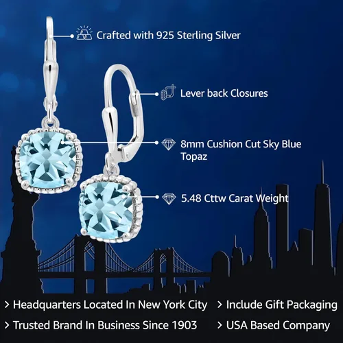 Vista 28 de Gem Stone King Aretes colgantes de plata de ley 925 de 0.315 pulgadas para mujer