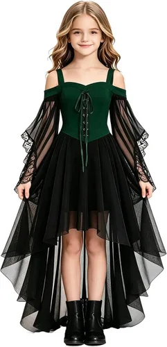 Vista 13 de Vestido de bruja gótica steampunk para niñas, disfraz de vampiro, cosplay Rojo