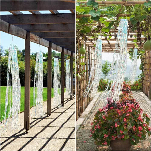 Vista 6 de Lewtemi 4 calcetines de viento para exteriores, resistentes, holográficos, plateados, con gancho giratorio para exteriores, patio, jardín, patio