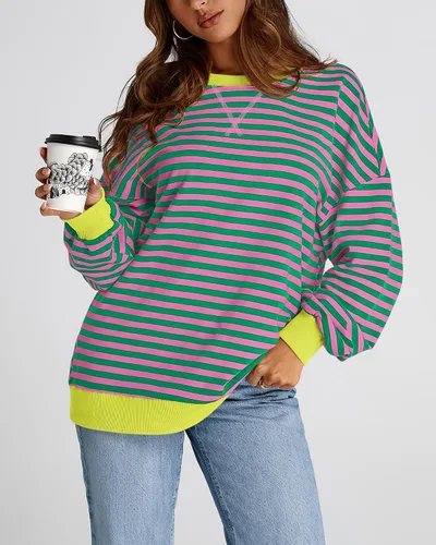 Vista 8 de BTFBM Sudadera de gran tamaño para mujer 2026 otoño Rosado/Verde