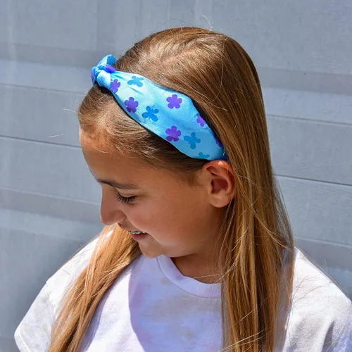 Vista 6 de FROG SAC Diadema de nudo azul que cambia de color para niñas, diademas de mariposa para niños, lindas bandas de pelo de flores anudadas de satén