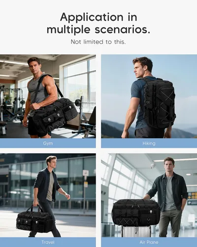 Vista 6 de Bolsa táctica de gimnasio con compartimento para zapatos, mochila de viaje 3 en 1, mochila para artículos personales, mochila de fin de semana