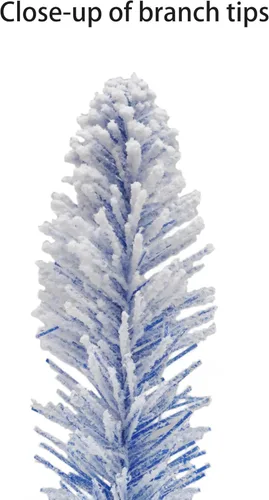 Vista 4 de Árbol de lápiz azul flocado preiluminado de 7.5 pies, 708 puntas, 300 luces incandescentes transparentes UL