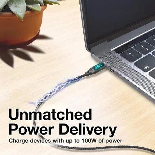 Vista 4 de BoxWave Cable Compatible with Elgato Wave:3 - DirectSync PD Cable (10ft) - USB-C to USB-C (100W), Long Type C Braided Nylon Alloy Fast Charge - Jet