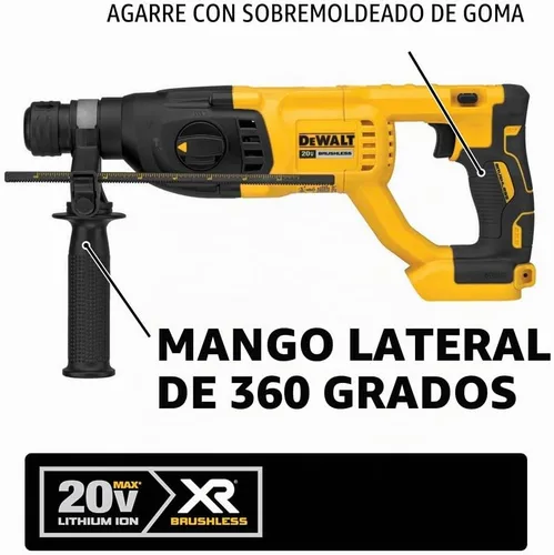 Vista 2 de DEWALT Taladro de martillo rotativo MAX XR de 20 V, mango en D, 1 pulgada, solo herramienta con gafas de seguridad (DCH133B y DPG82-11C)
