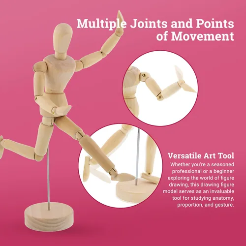 Vista 4 de US Art Supply® - Maniquí articulado de madera de 8 pulgadas para mujer, maniquí articulado con base y cuerpo flexible, perfecto para dibujar