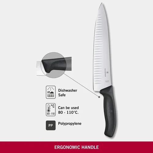 Vista 4 de Victorinox Swiss Classic, Cuchillo de trinchar, hoja extra afilada, borde estriado, 9.8 in, mango de plástico, acero inoxidable, negro